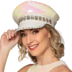 Casquette Sandy Candy Blanche – Casquette à Paillettes Réversibles Fête & Festival