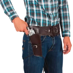 Ceinture de cowboy noire avec étui et porte-cartouches – 114 cm