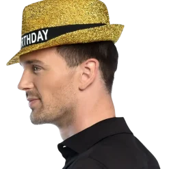 Chapeau "Happy Birthday" Or en tissu