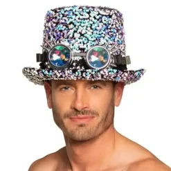 Chapeau Steampunk à strass argenté