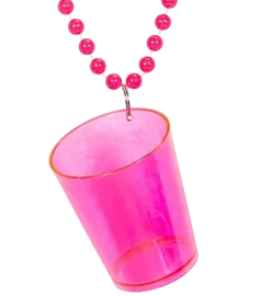 Collier verre à shot rose fluo – Accessoire festif pour soirées, EVJF et festivals