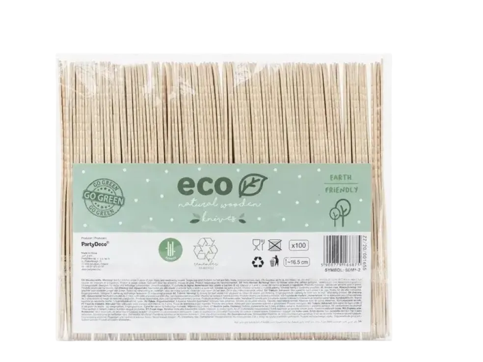 Couteaux en bois 16,5 cm – lot de 100 couverts jetables pour réception et événement