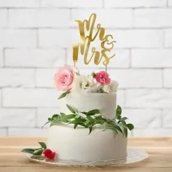 Décoration Gâteau "Mr & Mrs", or, 25.5cm