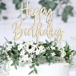 DÉCORATION POUR GÂTEAU HAPPY BIRTHDAY EN BOIS