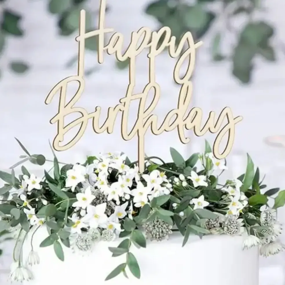 DÉCORATION POUR GÂTEAU HAPPY BIRTHDAY EN BOIS
