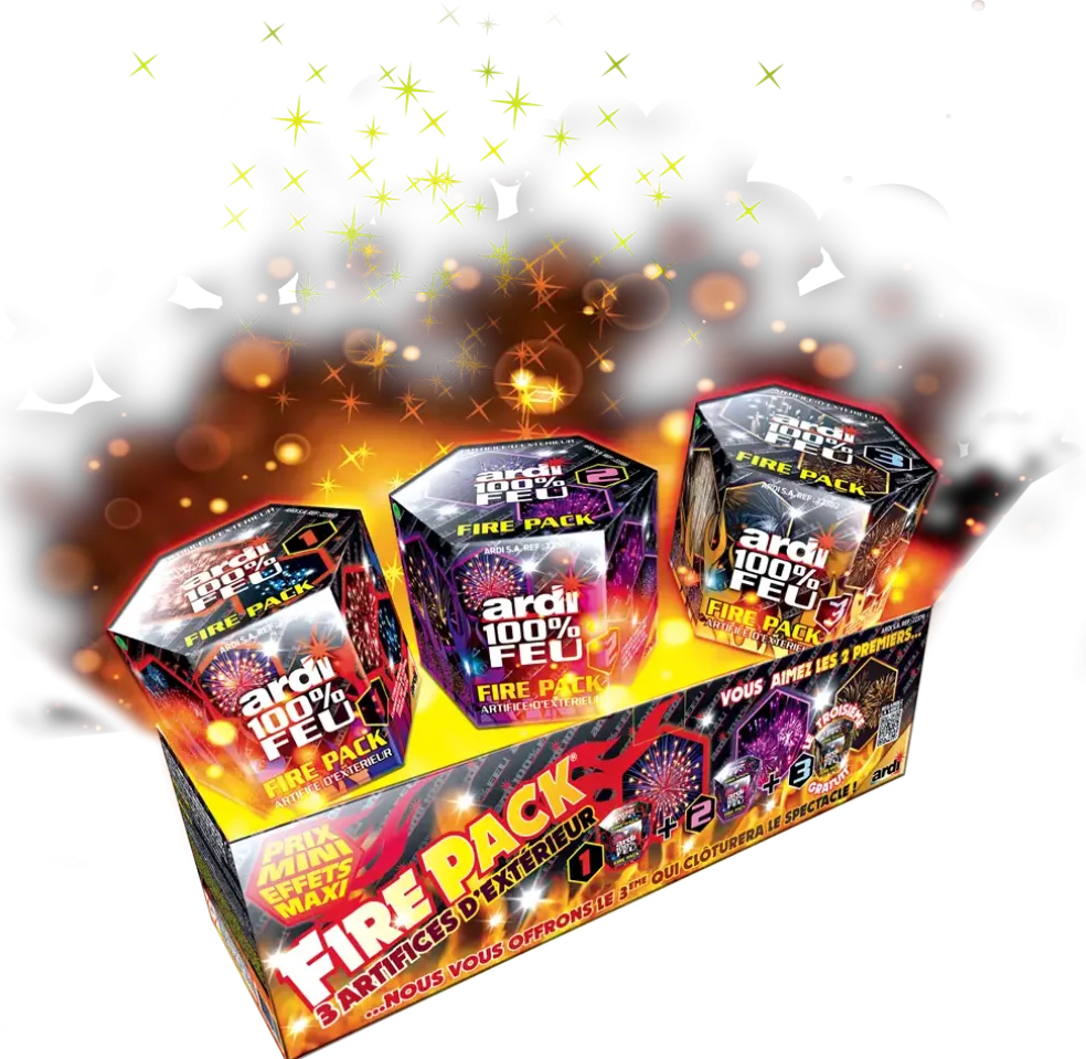 Feu d'Artifice Compact FIRE PACK - Boite de 3 feux / 33 tirs