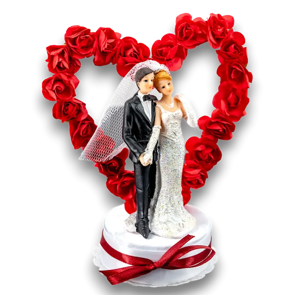 Figurine mariage couple sur coeur rouge