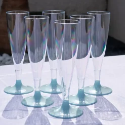 Flûte Champagne 14cl - Pied Bleu Pastel - Lot de 6