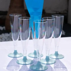Flûte Champagne 14cl - Pied Bleu Pastel - Lot de 6