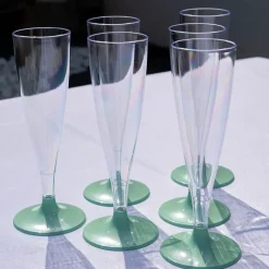 Flûte à Champagne Transparent Pied Vert Pastel 14cl - Lot de 6