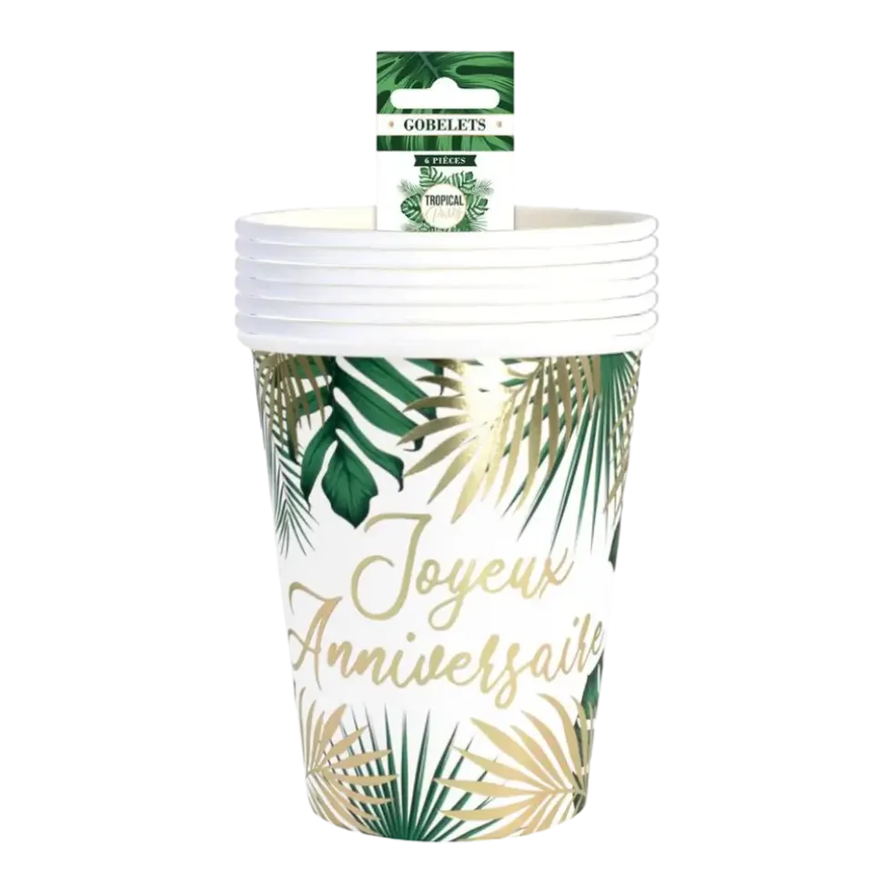 Gobelet Anniversaire Tropical - Lot de 6