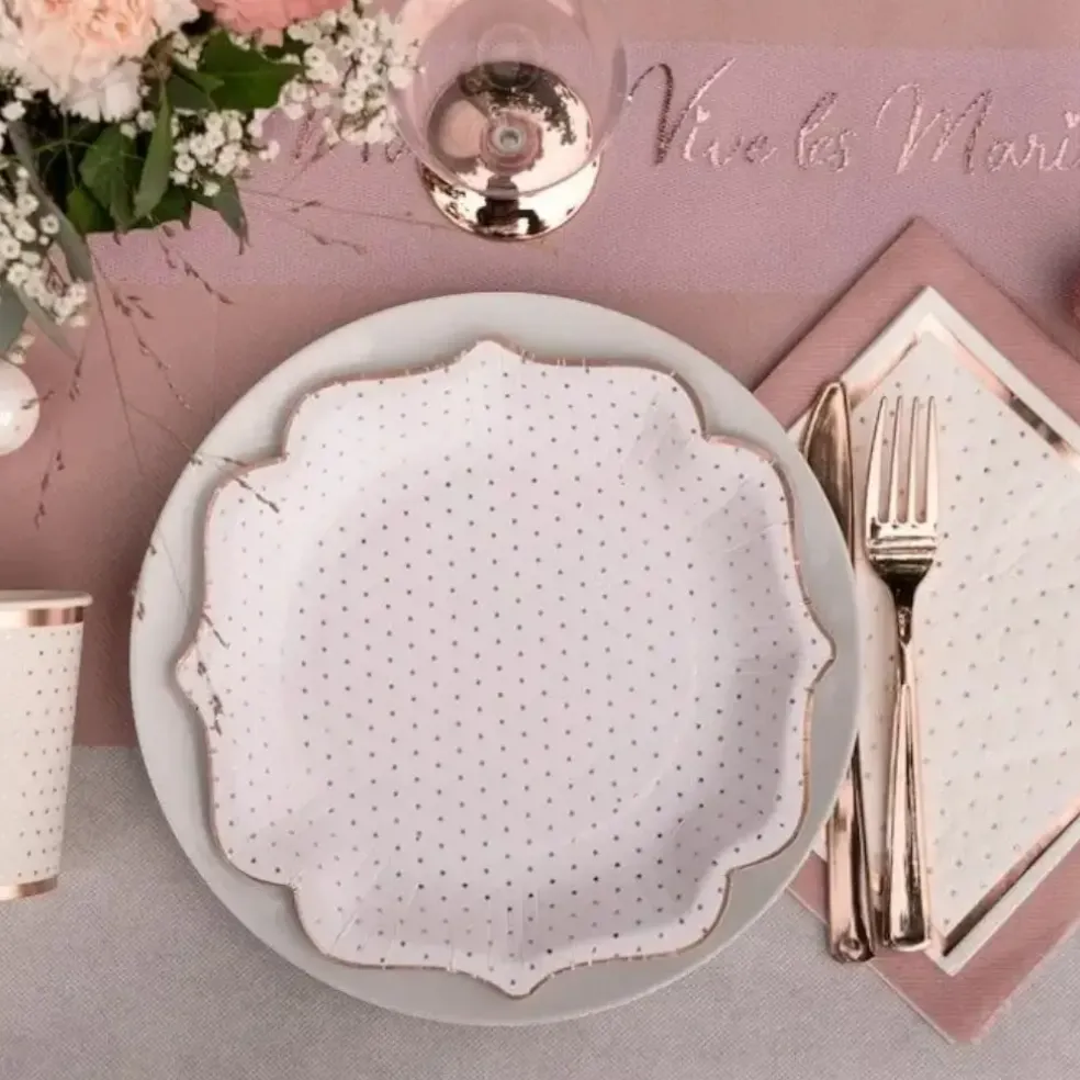Gobelet Blanc à pois et dorure Or rose (lot de 10)