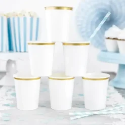 Gobelet en papier blanc avec bord Or (Lot de 6)