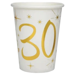 Gobelet en papier Blanc/Or 30 ans (Lot de 10)