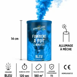 Gros pot fumigène 2 minutes bleu