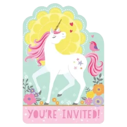 Invitation + Enveloppe Licorne Magique (Lot de 8)