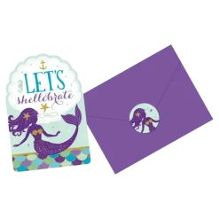 Invitation + Enveloppe Sirène Let's Shellebrate (Lot de 8)