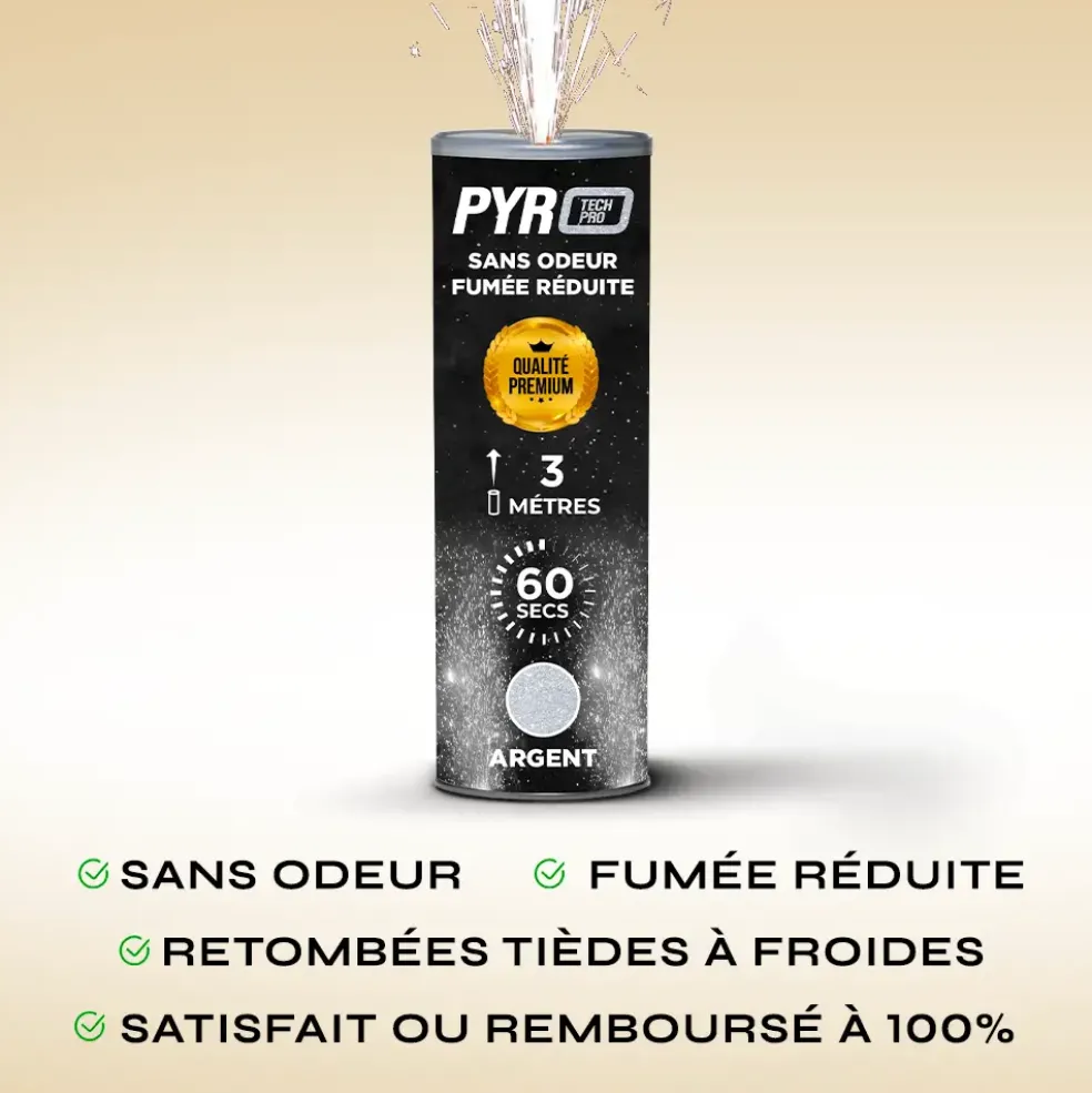 Jet de Scène Pyrotech Pro® – 3m / 60s – Argent – Qualité Supérieure