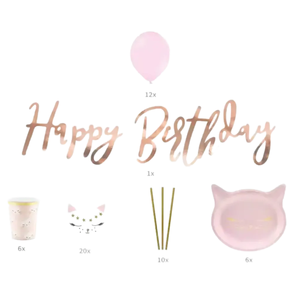 Kit décoration anniversaire thème Chat Rose & Or