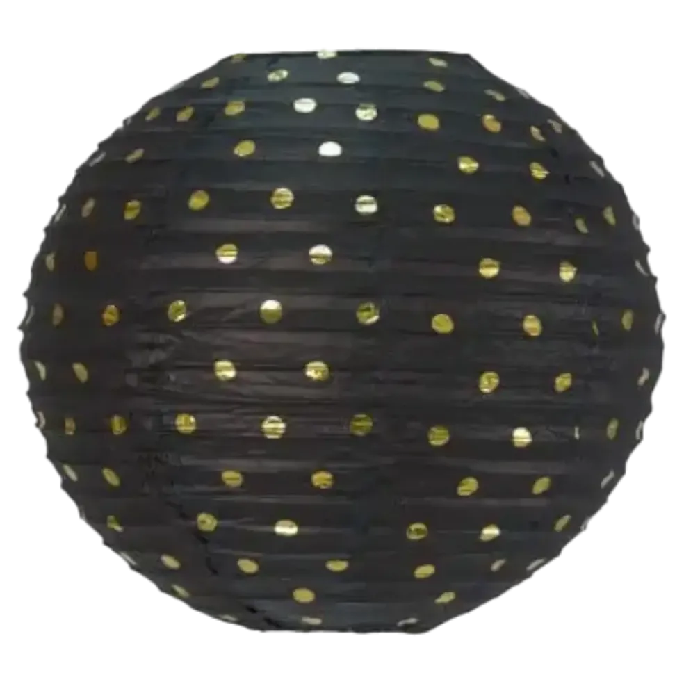 Lanterne Japonaise noire à pois Or 35cm