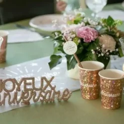 Lettres pailetées "Joyeux Anniversaire"-Or Rose-32x2.5x9 cm