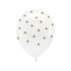 Lot 6 Ballons - Blanc + Étoiles Or - 100% BIODÉGRADABLE