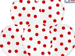 Lot de 10 ballons blancs avec motifs ronds rouges