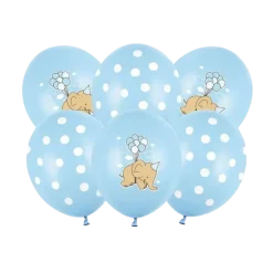 Lot de 6 Ballons bleus - Pois Blanc/Éléphant - 30cm