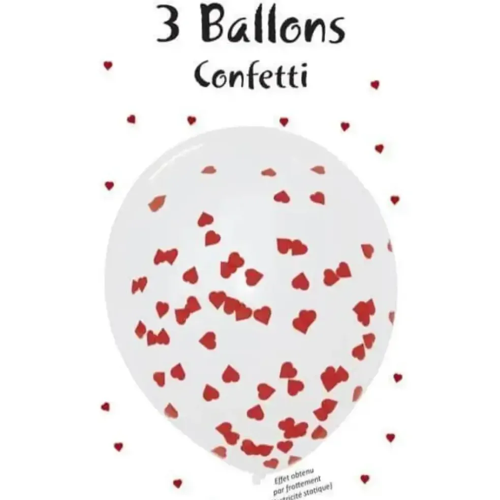 Lot de 3 Ballons Confettis Coeur rouge