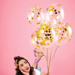 Lot de 6 Ballons Confettis Transparent - Rond Or - 30cm