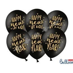 Lot de 50 Ballons Noir Happy New Year