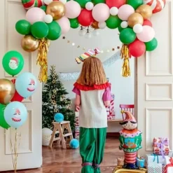 Lot de 6 ballons Noël imprimés - Rouge/Vert/Bleu/Or - 30cm