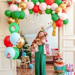 Lot de 6 ballons Noël imprimés - Rouge/Vert/Bleu/Or - 30cm