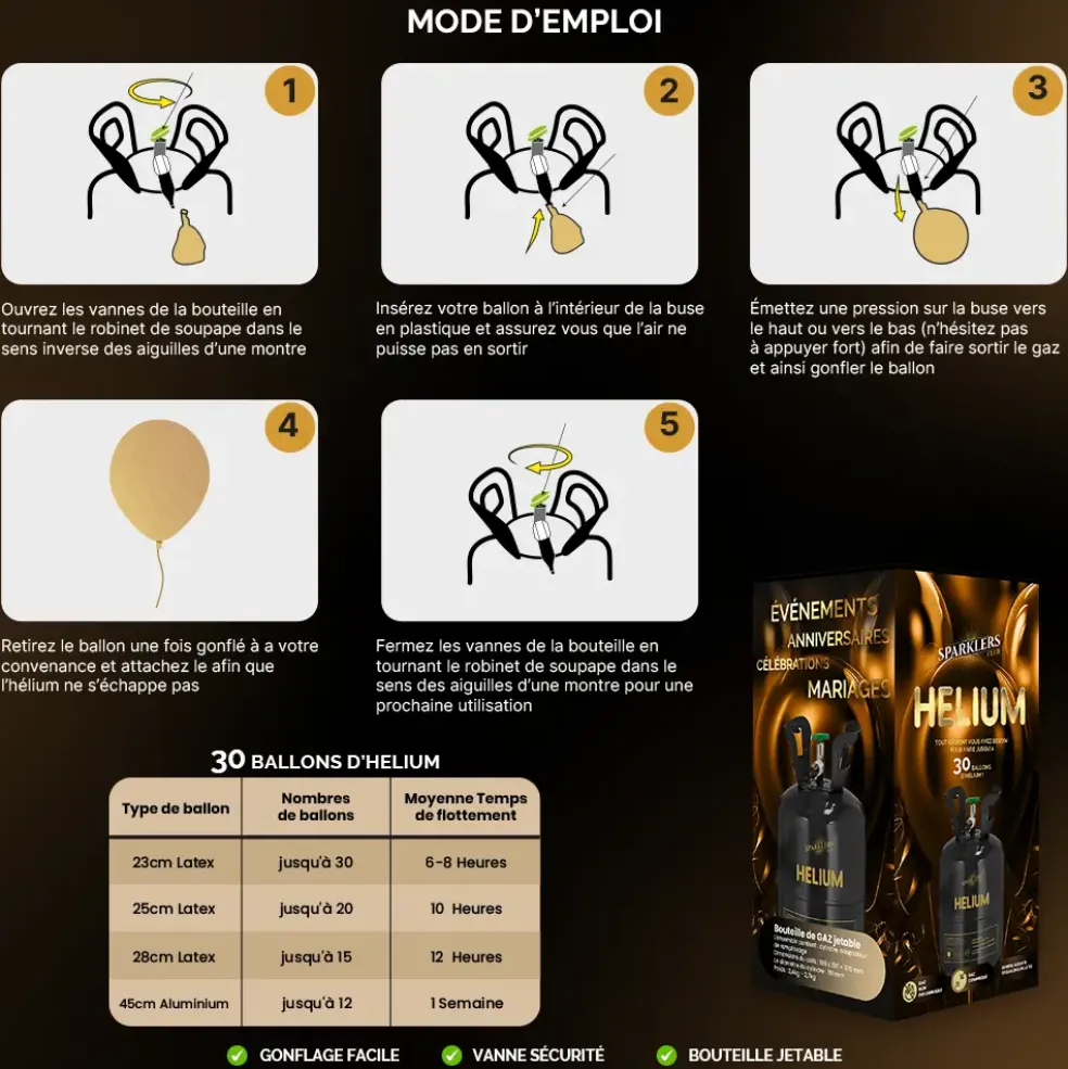 Lot de 2 Bouteilles Hélium Jetable 30 Ballons (0,20m3)
