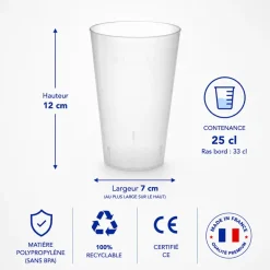 Lot de 50 Gobelets Ecocup 25cl utile (33cl ras bord) Réutilisable - Type Demi, Jus, Soft