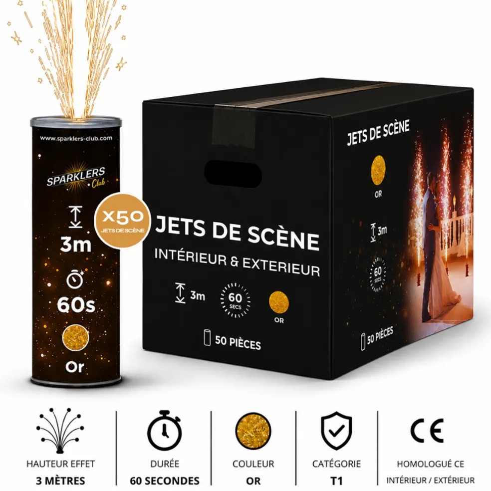 Lot de 50 Jets de scène 3 mètres 60 secondes Or