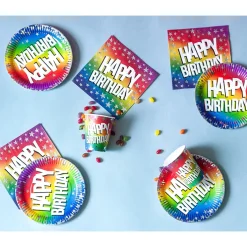 Lot 20 Serviettes Papier Anniversaire Arc-en-ciel – Happy Birthday 33 × 33 cm