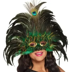 Loup à Plumes de Paon Vert et Or