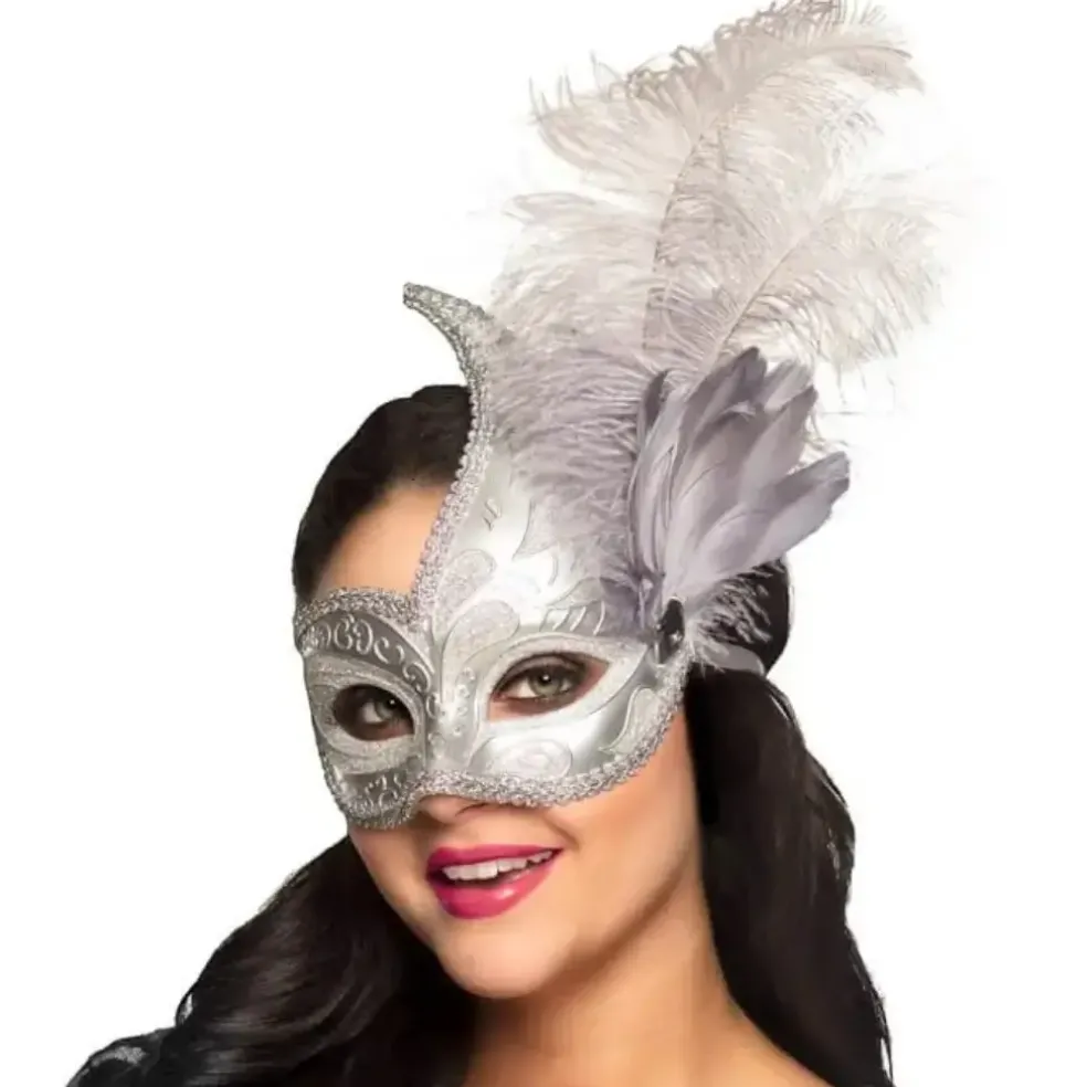 Loup Vénitien Argenté à Plumes