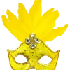 Masque Loup Carnaval Brésil Néon Jaune avec Paillettes Or et Plumes – Accessoire Déguisement