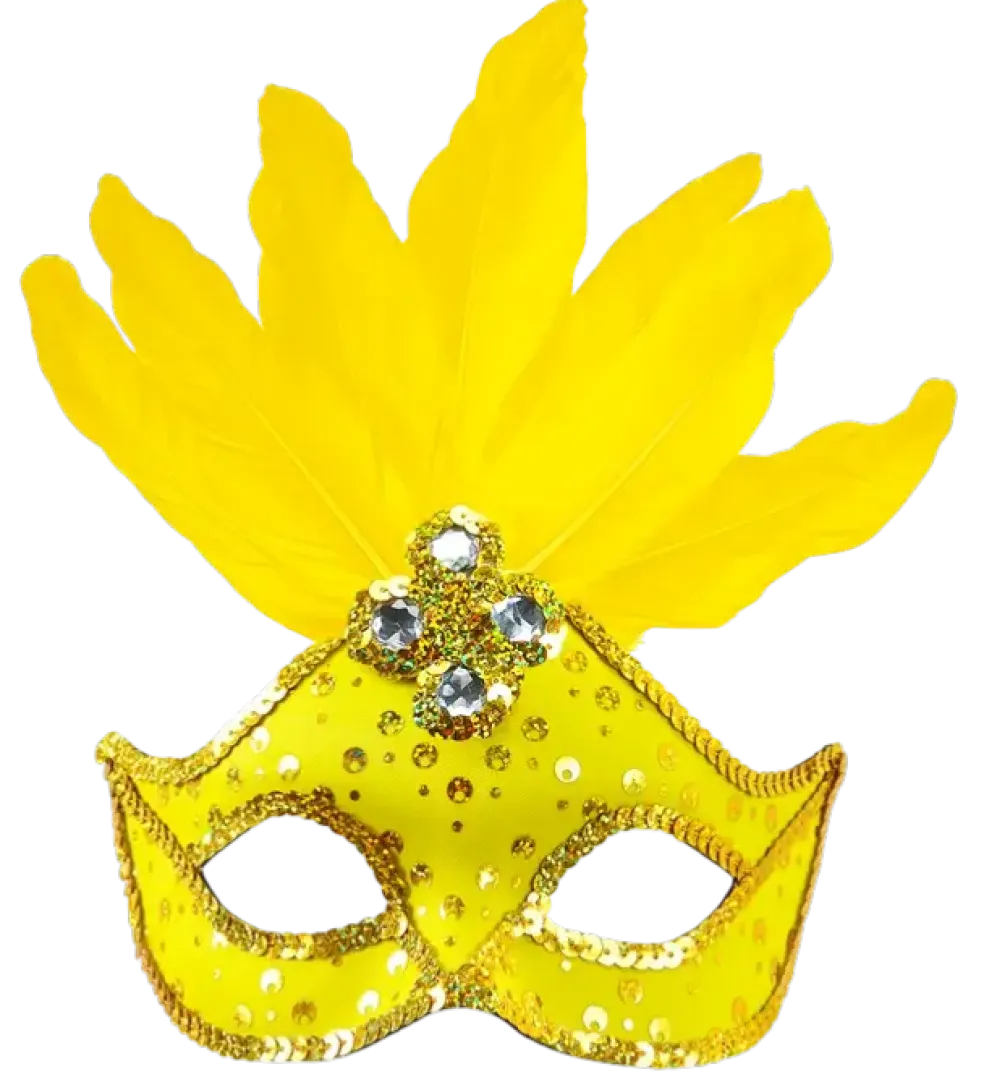 Masque Loup Carnaval Brésil Néon Jaune avec Paillettes Or et Plumes – Accessoire Déguisement