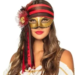 Masques Vénitien Pirate Doré, Rouge et Noir
