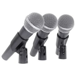 Microphone dynamique "MIC 300" Mac Mah – Pack de 3 micros filaires avec valise, pinces, supercardioïde, XLR