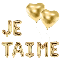PACK BALLONS JE TAIME + 2 BALLONS COEURS OR