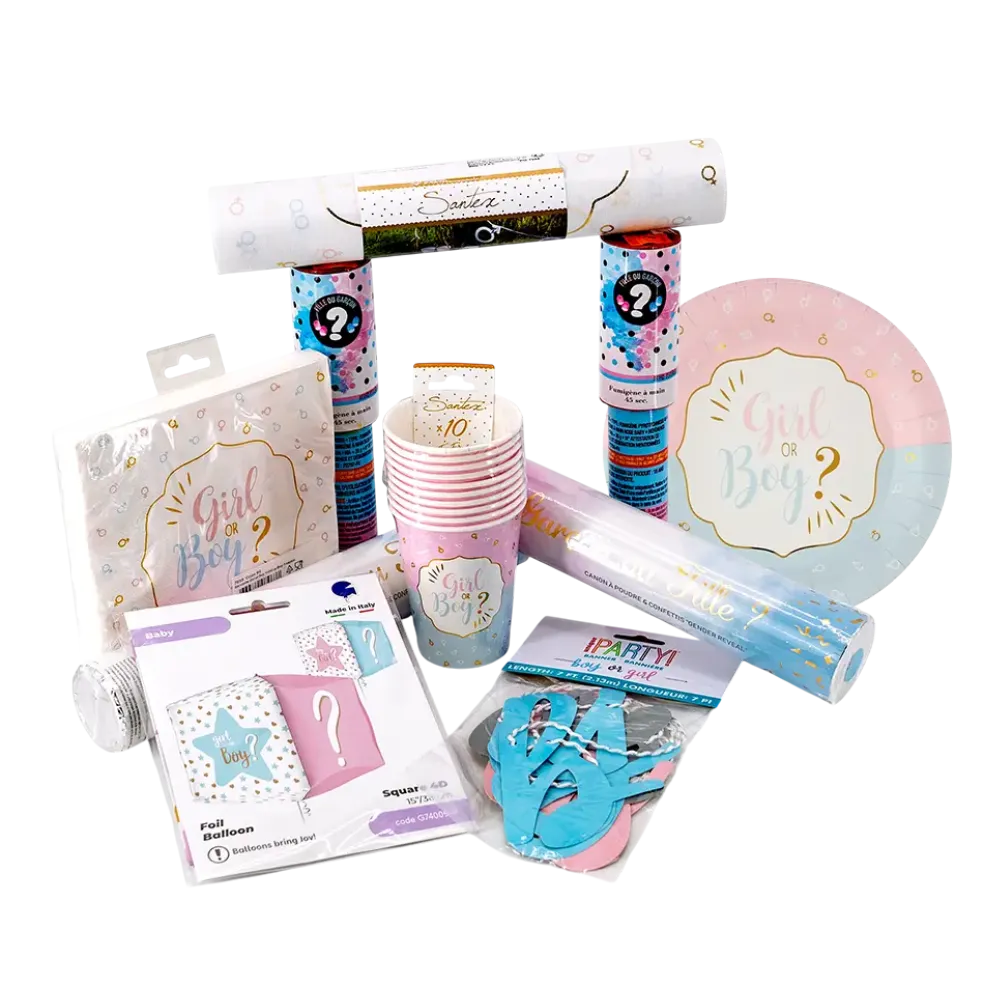Pack Gender Reveal XXL Mixte - Set de Table + Effets Waouh