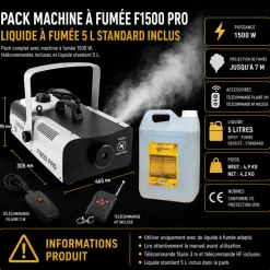 Pack Machine à Fumée DJ F1500 Pro 1500 W & Liquide à Fumée Standard 5 L Sparklers Club®