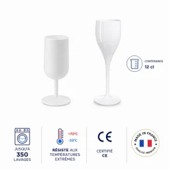 Pack Verrerie Réutilisable Blanche – Flûte à Champagne 12 cl & Verre à Vin Eco Cup 12 cl