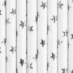 Paille en papier blanche étoile argent (lot de 10)
