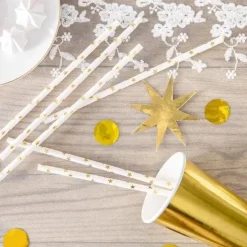 Paille en papier blanche étoile or (lot de 10)