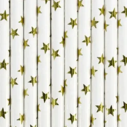 Paille en papier blanche étoile or (lot de 10)